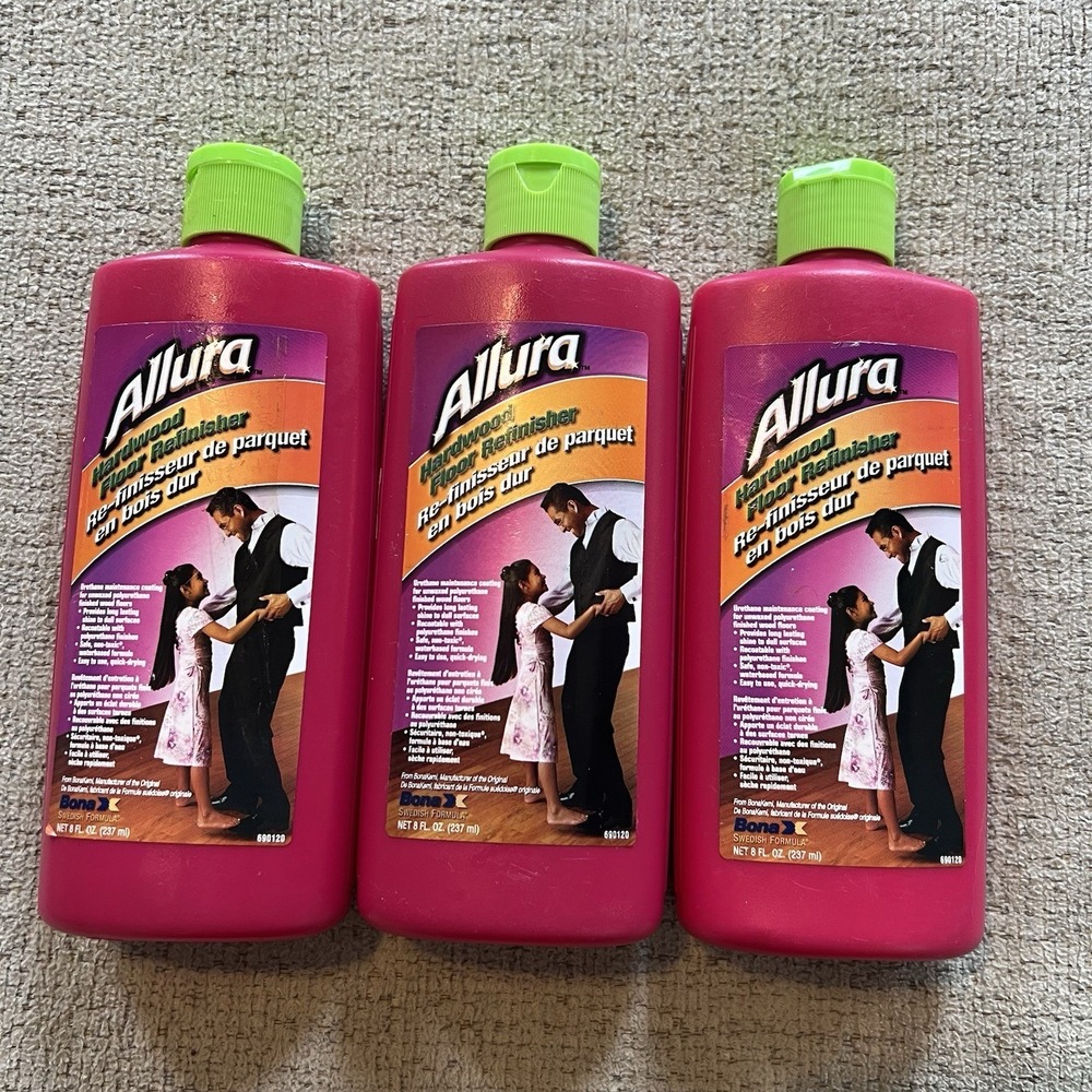 ALLURA Hardwood Floor Refinisher (3- 8 Oz Bottles,โ 1 Open) Made In USA